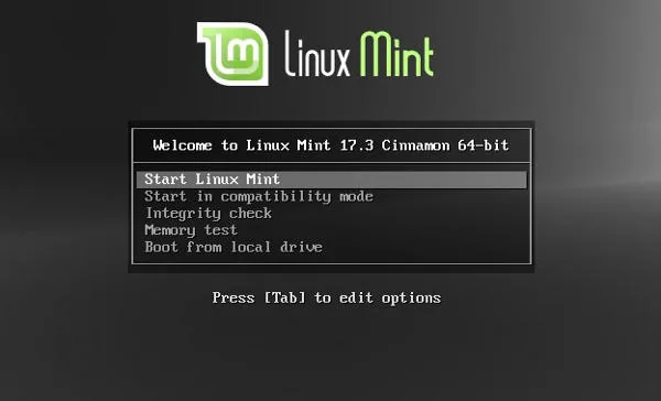 Startmenü der Linux-Mint-Installation am Bildschirm