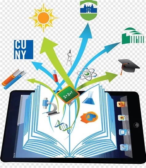 Illustration: Tablet mit Symbolen für digitales Lernen